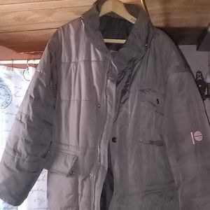 Perry Ellis Winter Large Mens Brown Puffy Puffer Coat Buttons Zipper Jacket Cold